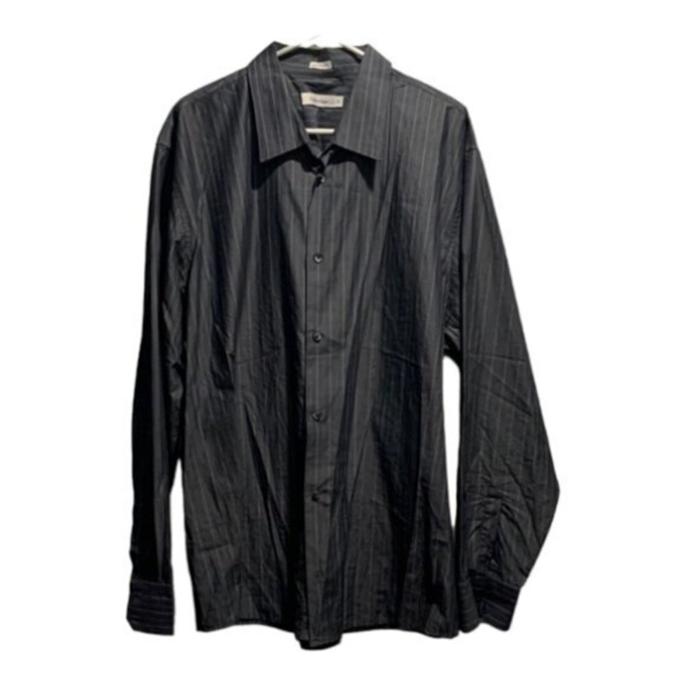 Calvin Klein Charcoal Gray L/S Button Up Stripes Casual Size XXL EUC #2043